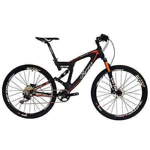 BEIOU Carbon Dual Suspension Mountain Bicycles All Terrain 27.5 Inch MTB 650B Bike Shimano DEORE 10 Speed 12.7kg T700 Frame Matte 3K CB22 (Orange, 18")