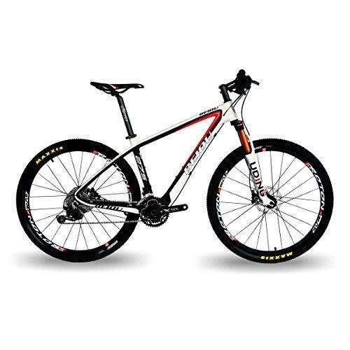 BEIOU Carbon Fiber 650B Mountain Bike 27.5-Inch 10.7kg T800 Ultralight Frame 30 Speed Shimano M6000 DEORE MTB Matte 3K CB20 (White&Red, 19-Inch)