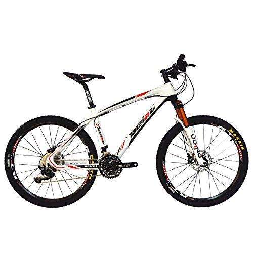 BEIOU Carbon Fiber Mountain Bike Hardtail MTB with shi Mano M610 DEORE 30 Speed Ultralight 10.8 kg RT 26 Professional External Cable Routing Toray T800 Glossy Red CB005 (Red, 17-Inch)