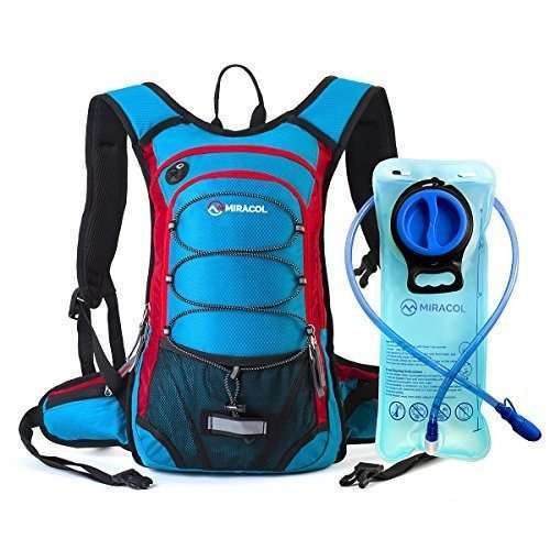 MIRACOL Hydration Backpack with 2L Water Bladder, Thermal Insulation Pack Keeps Liquid Cool up to 4 Hours, Prefect Outdoor Gear for Skiing, Running, Hiking, Cycling (Blue and Red)