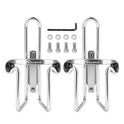 REEHUT Bike Water Bottle Cages (2-Pack), Lightweight Aluminum Alloy Bicycle Water Bottle Holder Brackets for Outdoor Activities - Silver